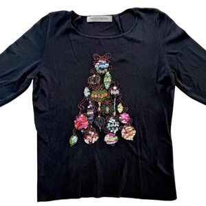 Lucia Burns Sweaterworks embellished Christmas Tree sweater black crew neck